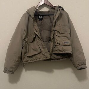 BDG Cropped Olive Utility Puffer Jacket with Hood